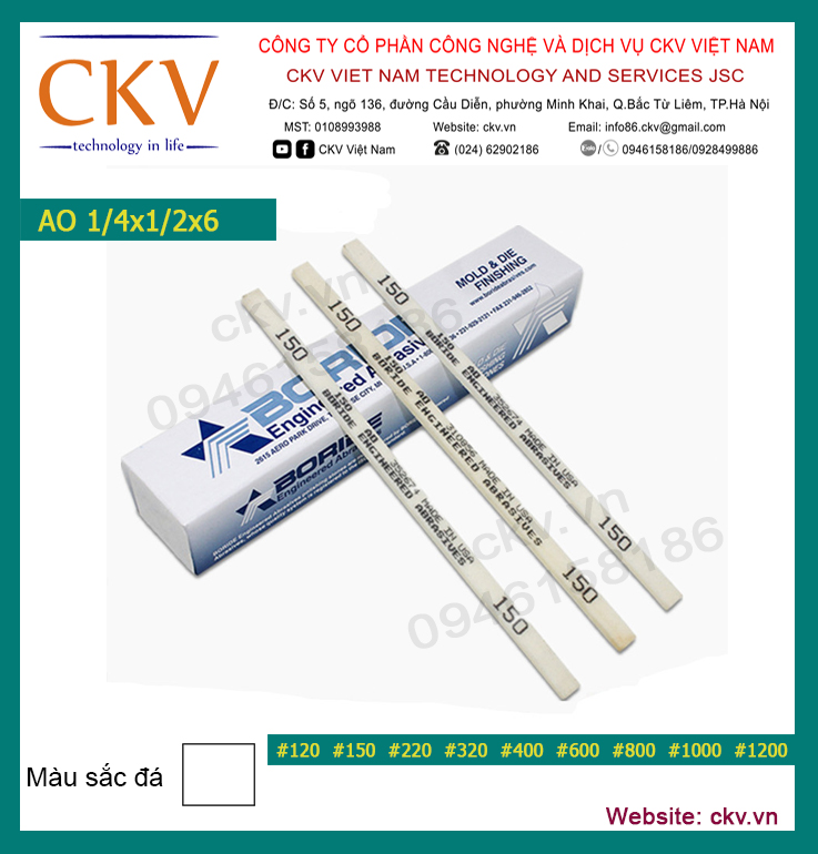 Đá mài dầu Boride 1/4x1/2x6 #220 AO (Trắng)