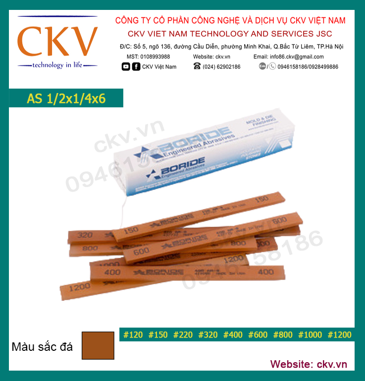 Đá mài dầu Boride 1/2x1/4x6 #1200 AS (Nâu)