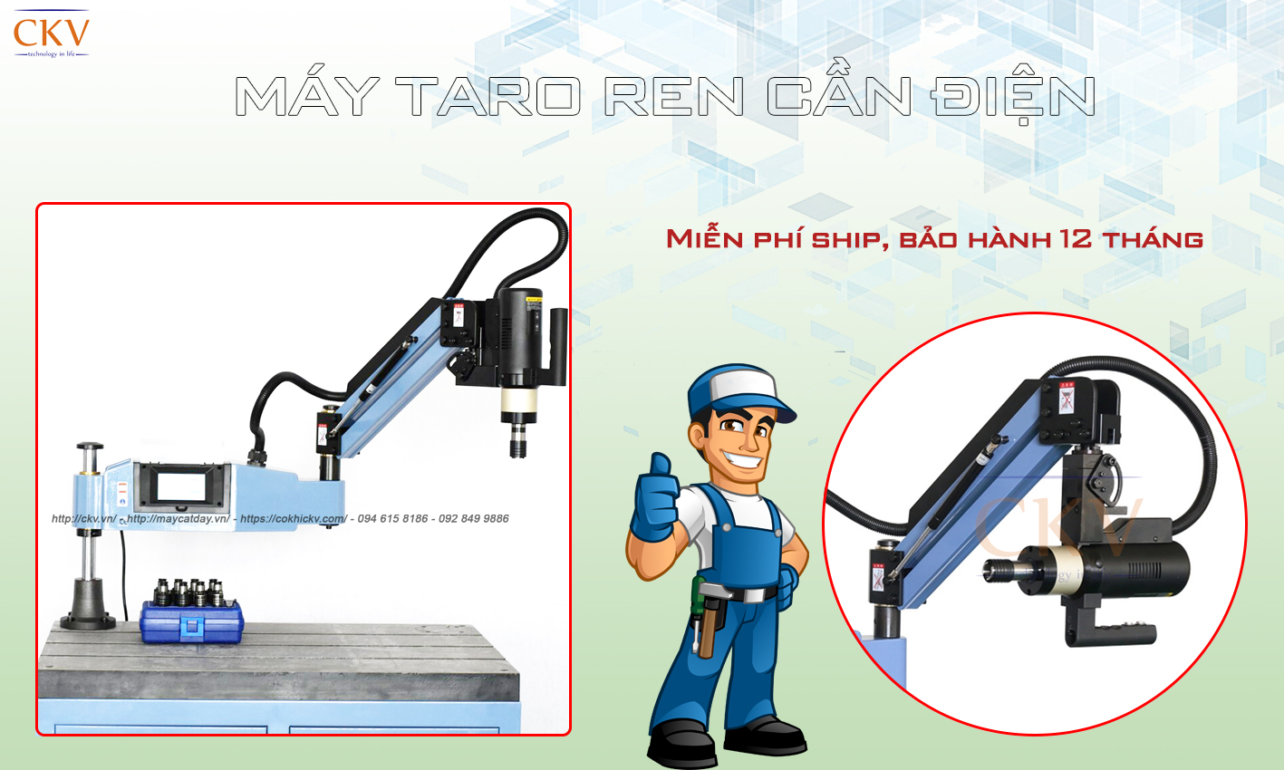Máy taro ren cần điện 220V động cơ servo Đài Loan bảo hành uy tín