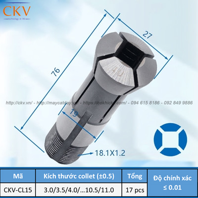 Collet gá kẹp loại vuông CKV-CL15