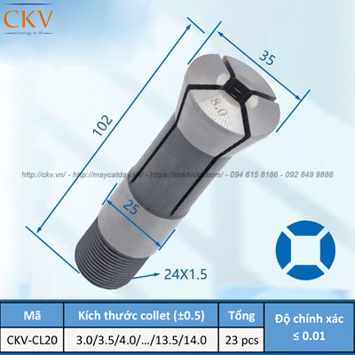 Collet gá kẹp loại vuông CKV-CL20