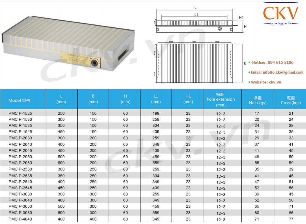Bàn từ cơ máy mài 180x100x48 PMC S Series